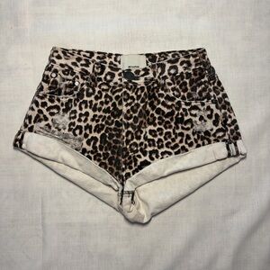 One Teaspoon Mid Rise Bandits Leopard Print Denim Shorts size 26